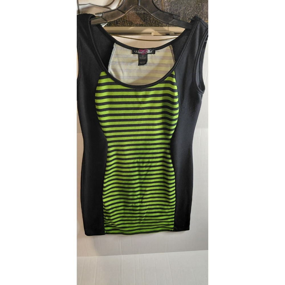 Y2K Style What's Hot black & neon green striped tank dress Sz M cyberpunk Gothic